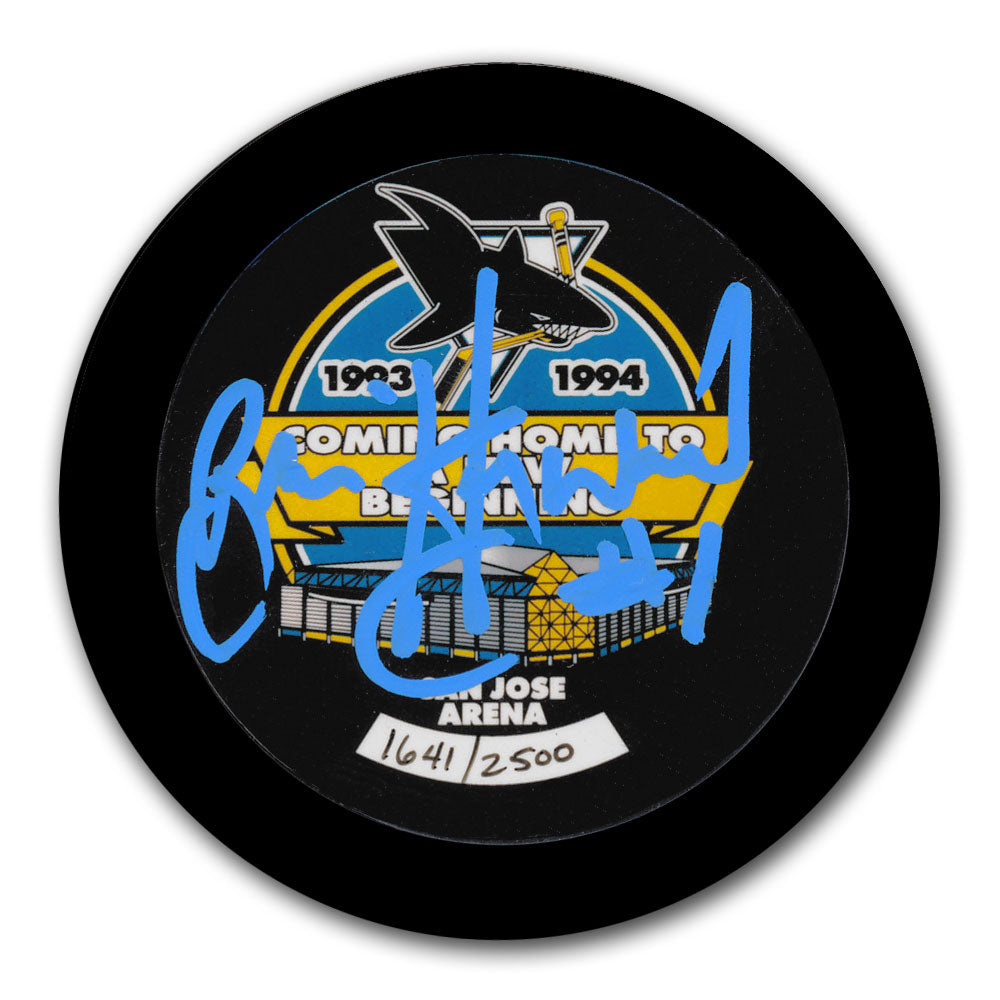 Brian Hayward autographed San Jose Sharks 1993-94 Coming Home to San Jose Arena commemorative hockey puck numbered 1641 of 2500