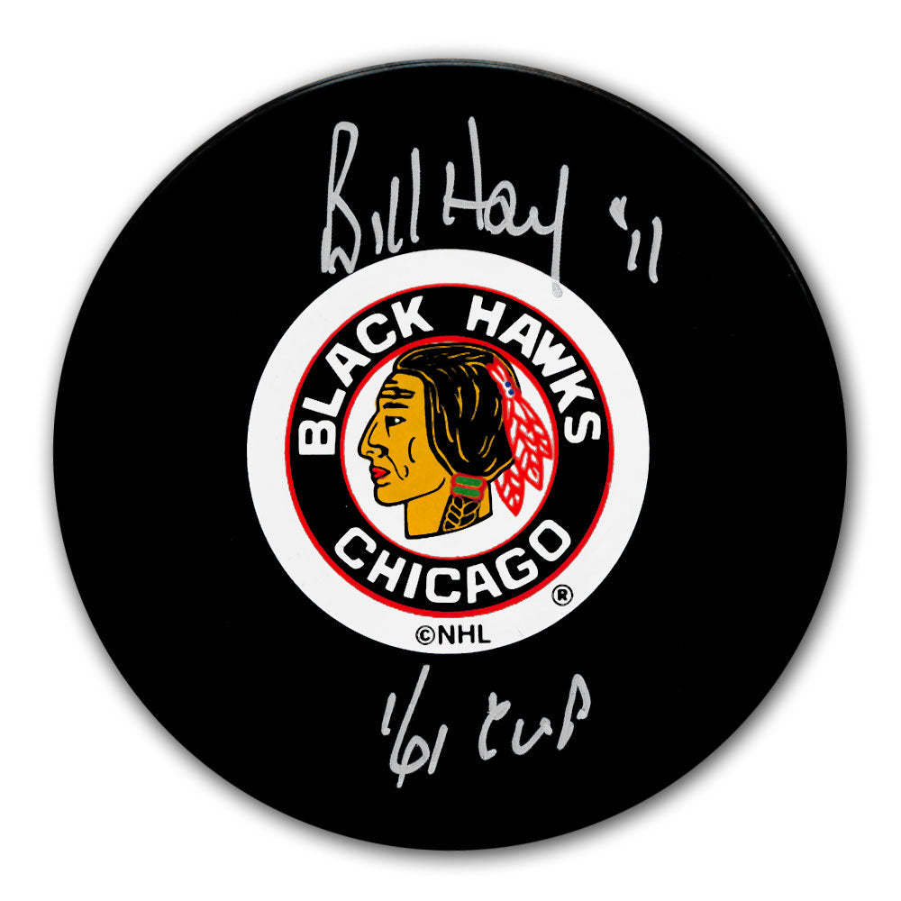 Rondelle autographiée de la Coupe 1961 des Blackhawks de Chicago Bill Hay