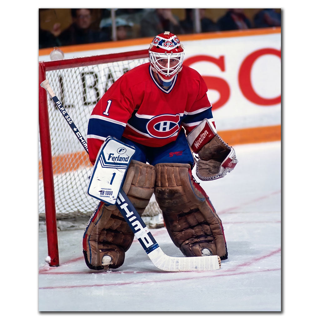 Brian Hayward autographed Montreal Canadiens 8x10 photo pre-order #1 showing him in a red jersey goalie stance.