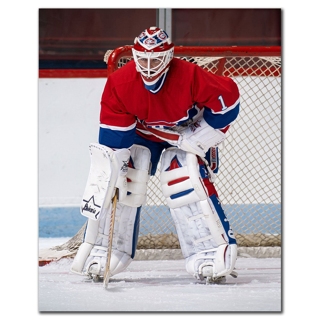 Brian Hayward autographed Montreal Canadiens 8x10 photo pre-order #4 showing him set in the crease in a red jersey.