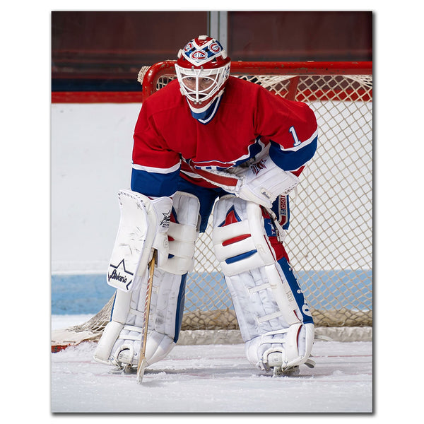 Brian Hayward autographed Montreal Canadiens 8x10 photo pre-order #4 showing him set in the crease in a red jersey.
