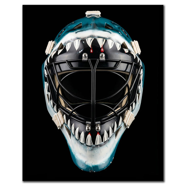 Brian Hayward autographed San Jose Sharks 8x10 photo pre-order #3 featuring a close-up of his goalie mask.