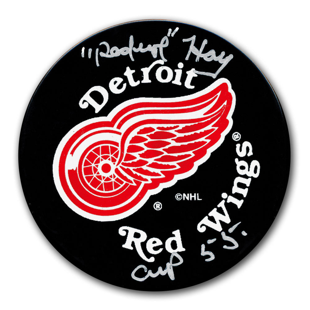 Rondelle autographiée avec logo RED-EYE des Red Wings de Detroit Jim Hay