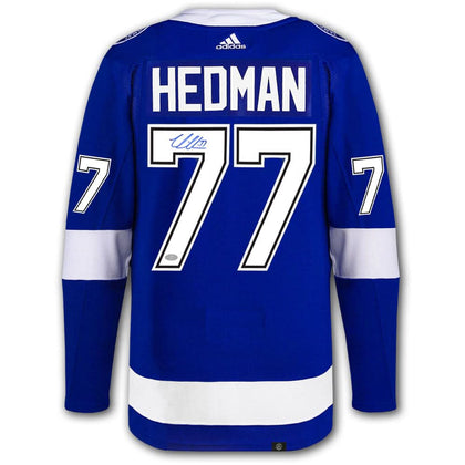 Victor Hedman Tampa Bay Lightning Adidas Pro jersey, hand-signed and authenticated—essential memorabilia for fans of number 77.