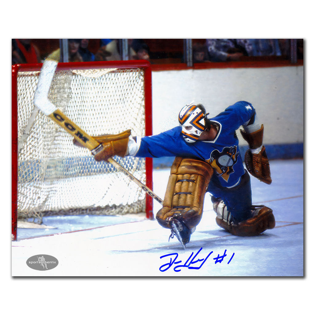 Denis Herron Pittsburgh Penguins BIG SAVE Autographed 8x10