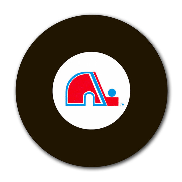 Quebec Nordiques logo hockey puck for Ron Hextall autograph pre-order and hockey memorabilia collection