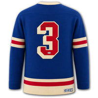 Harry Howell autographed New York Rangers CCM wool jersey back with number 3, autograph, HOF 79 inscription and SportAuthentix hologram