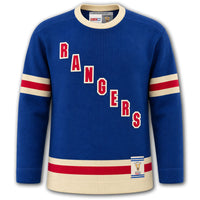 Harry Howell autographed New York Rangers CCM wool jersey front with blue vintage styling and diagonal Rangers lettering detailing