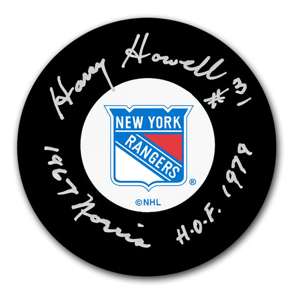 Authentic Harry Howell New York Rangers HOF 1979 Norris Autographed Puck - SportAuthentix