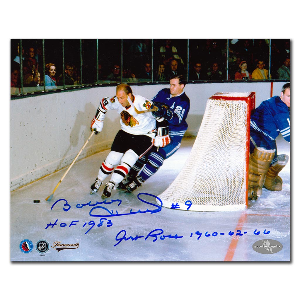 Bobby Hull autographed Chicago Blackhawks 8x10 photo with HOF 1983 inscription