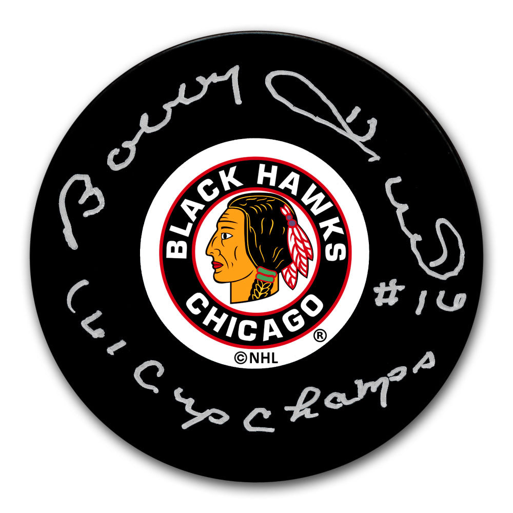 Rondelle autographiée des champions de la Coupe 1961 des Blackhawks de Chicago Bobby Hull