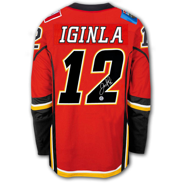 Jarome Iginla autographed Calgary Flames Fanatics Premium jersey back with Iginla nameplate, number 12, autograph and SportAuthentix hologram