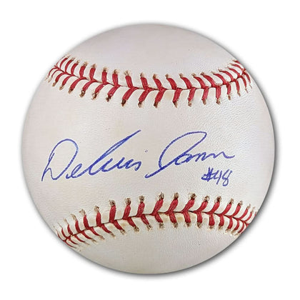 Delvin James signed official MLB baseball, white with red stitching, blue autograph and #48 beneath on the sweet spot.