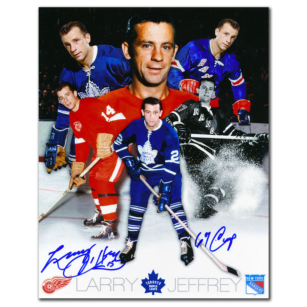 Larry Jeffrey Maple Leafs Rangers Red Wings Career Collage Autographed 8x10