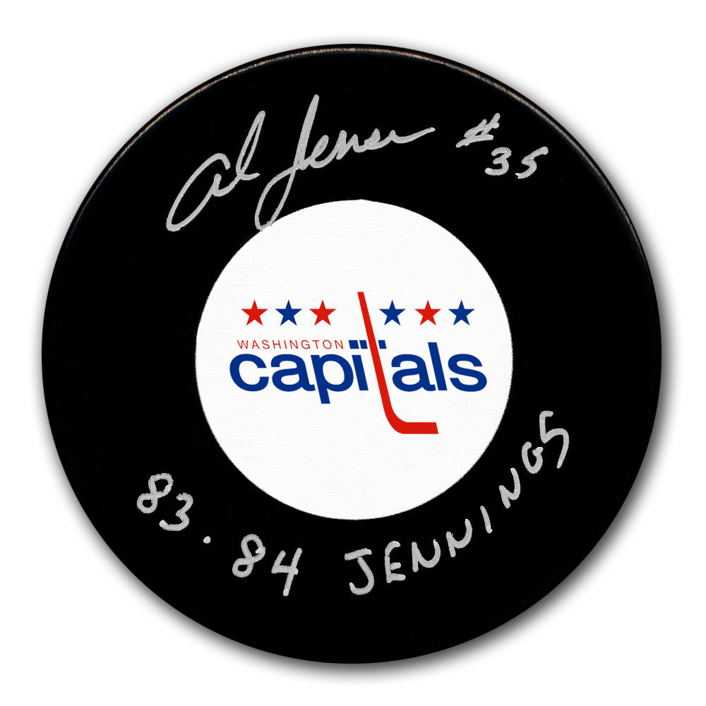 Rondelle autographiée Jennings des Capitals de Washington 1984 d'Al Jensen