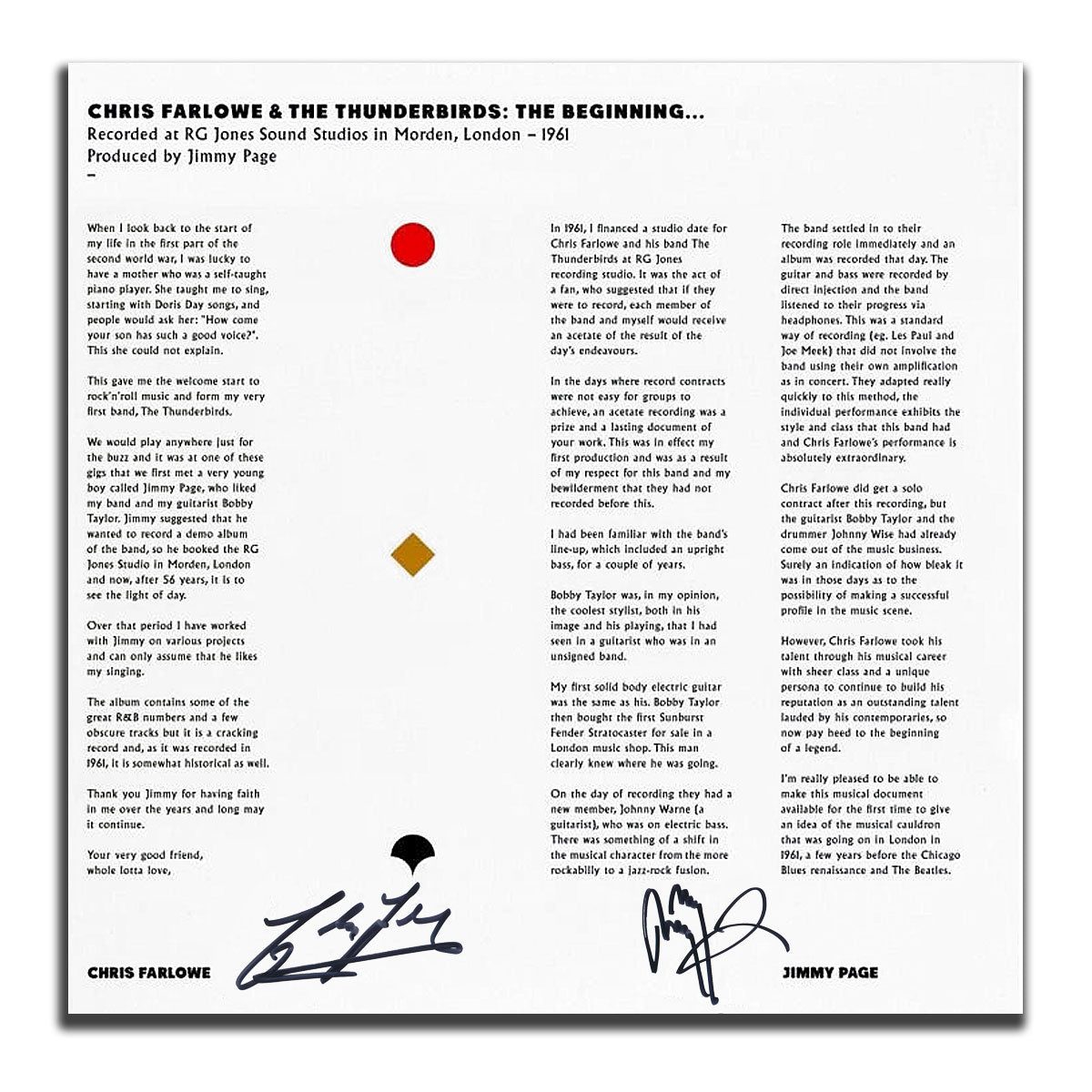 Jimmy Page Signed Chris Farlowe & The Thunderbirds THE BEGINNING Deluxe Edition Autographed Vinyl Album LP ACOA COA