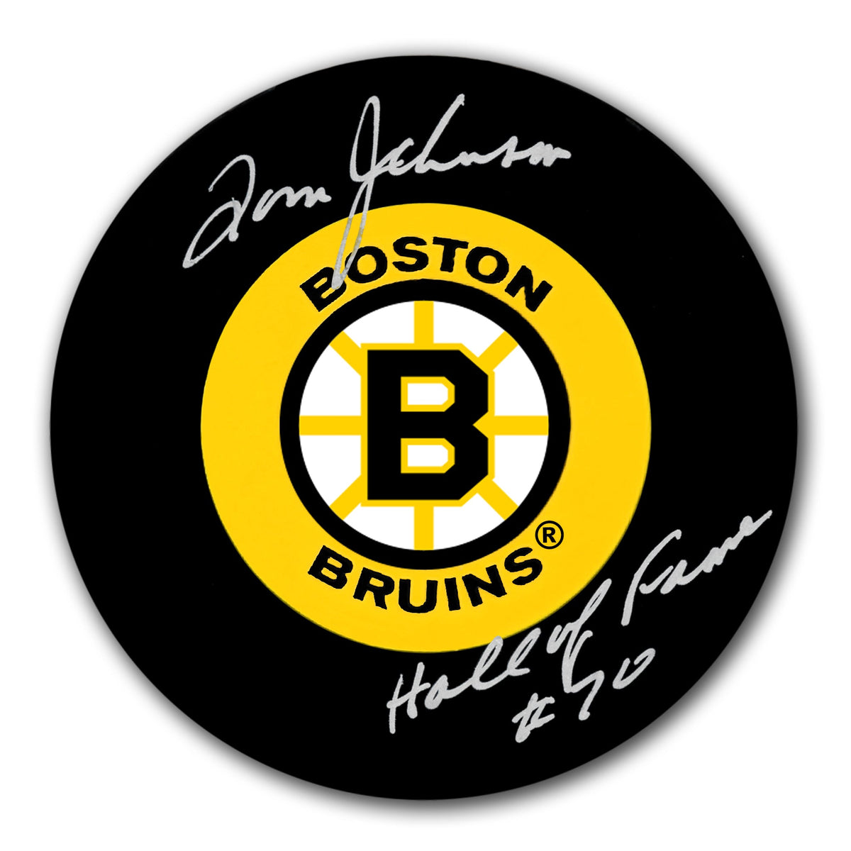 Tom Johnson Boston Bruins HOF Autographed Puck - Sport Authentix Inc