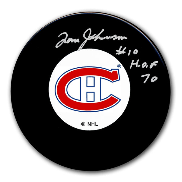 Authentic Tom Johnson Montreal Canadiens HOF Original 6 Autographed Puck - SportAuthentix