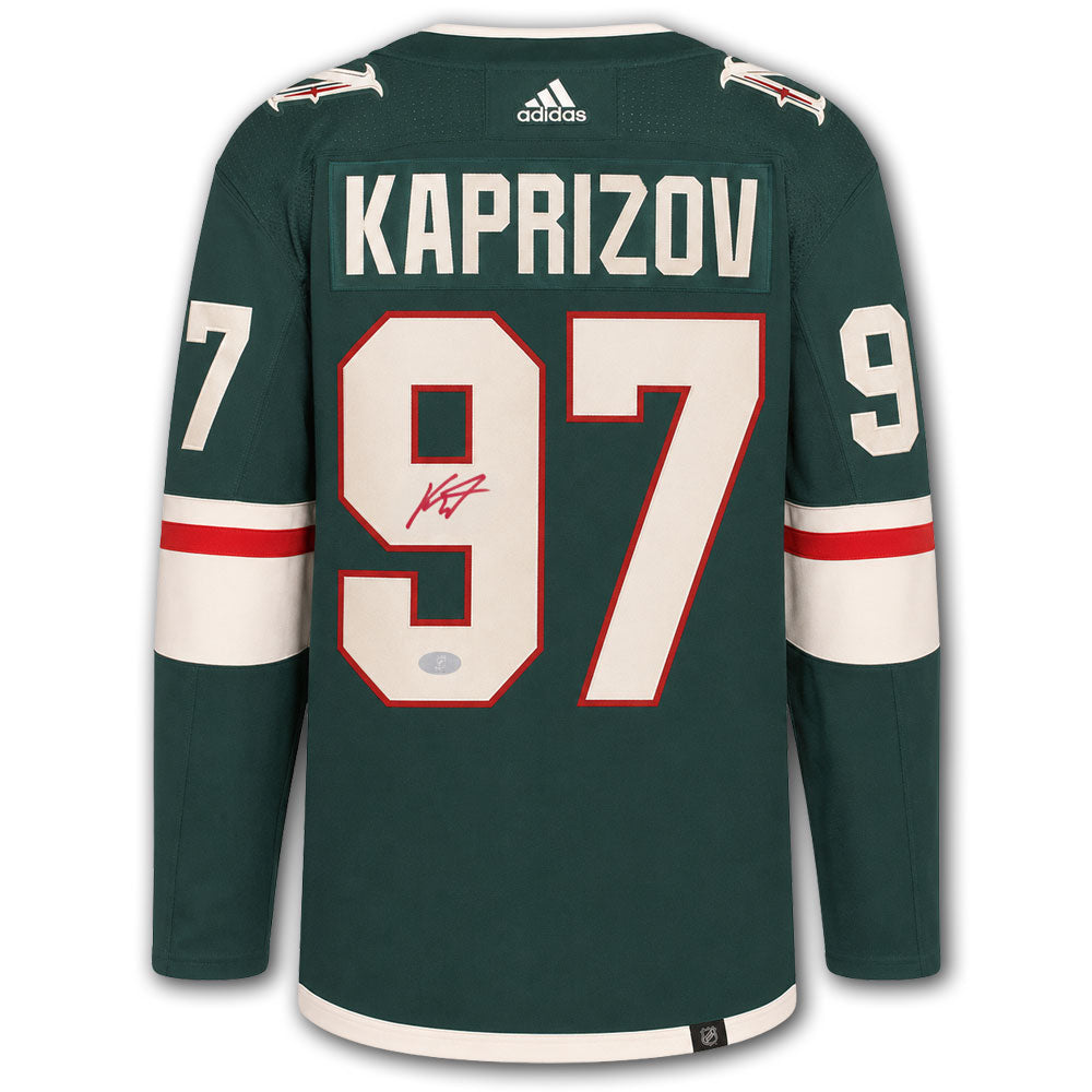 Kirill Kaprizov autographed Minnesota Wild Adidas Pro jersey back with Kaprizov nameplate, number 97, autograph and SportAuthentix hologram