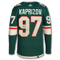 Kirill Kaprizov autographed Minnesota Wild Adidas Pro jersey back with Kaprizov nameplate, number 97, autograph and SportAuthentix hologram