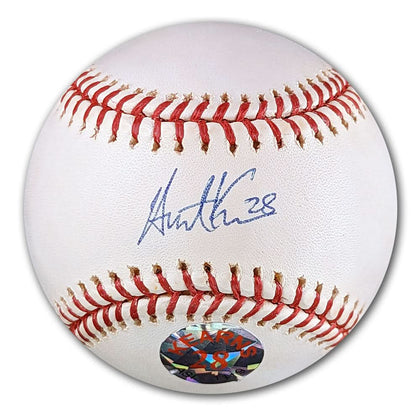 Official MLB baseball with red stitching, autographed by Austin Kearns and featuring a LEAKAS authentication sticker.