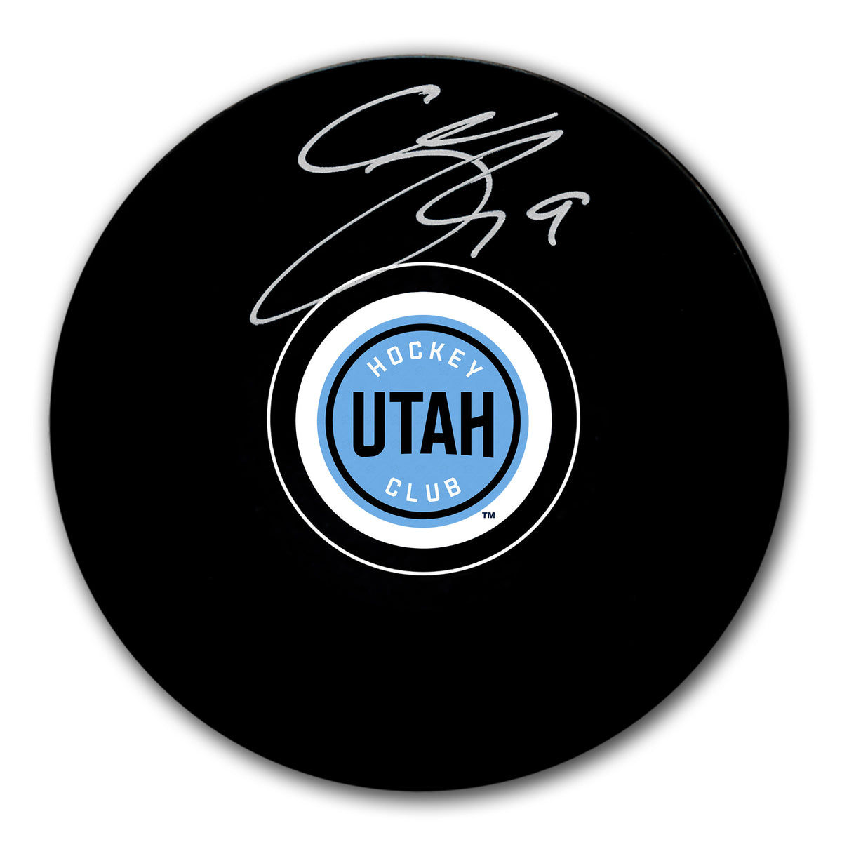 Clayton Keller autographed Utah Hockey Club hockey puck with silver signature
