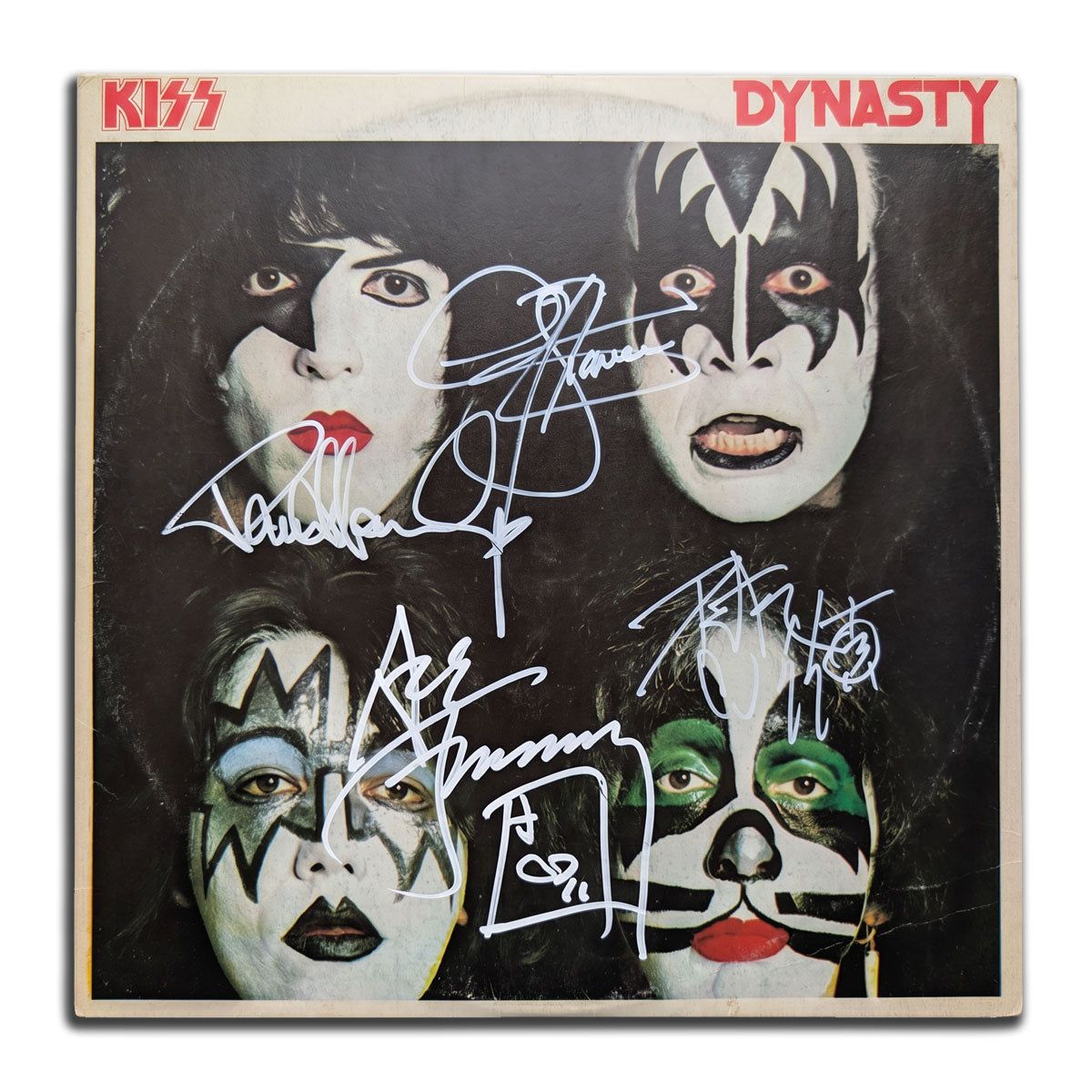 KISS signed Dynasty vinyl record autographed by Gene Simmons Paul Stanley Ace Frehley and Peter Criss