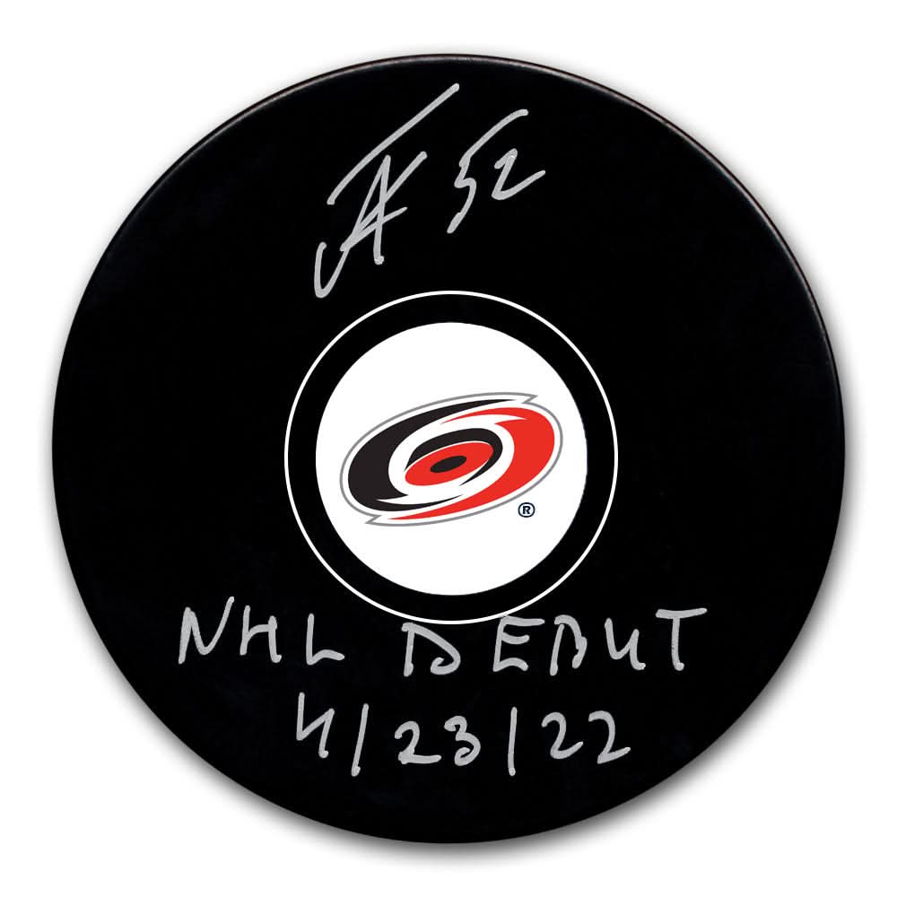 Authentic Pyotr Kochetkov Carolina Hurricanes NHL Debut 4/23/22 Autographed Puck - SportAuthentix