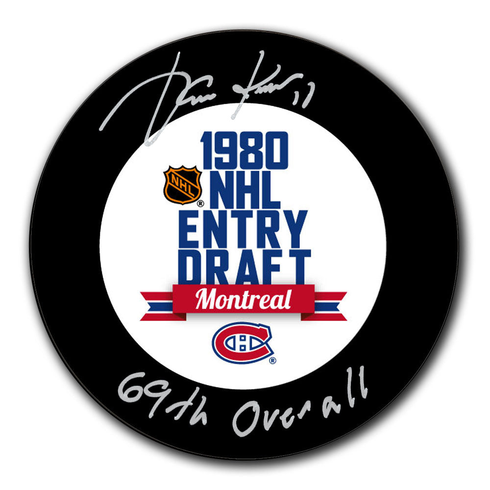 Jari Kurri autographed 1980 NHL Draft hockey puck with 69th Overall inscription