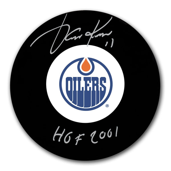 Jari Kurri autographed Edmonton Oilers hockey puck with HOF 2001 inscription