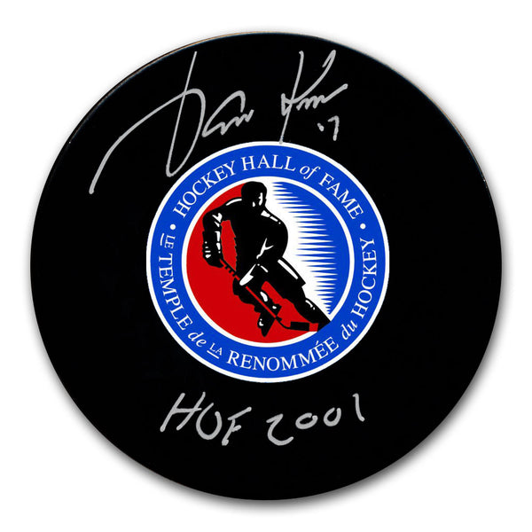 Jari Kurri autographed Hockey Hall of Fame hockey puck with HOF 2001 inscription