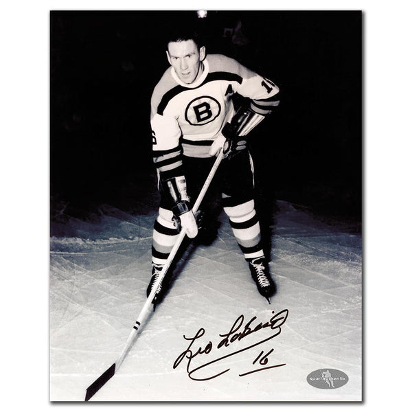 Leo Labine autographed Boston Bruins 8x10 black and white photo