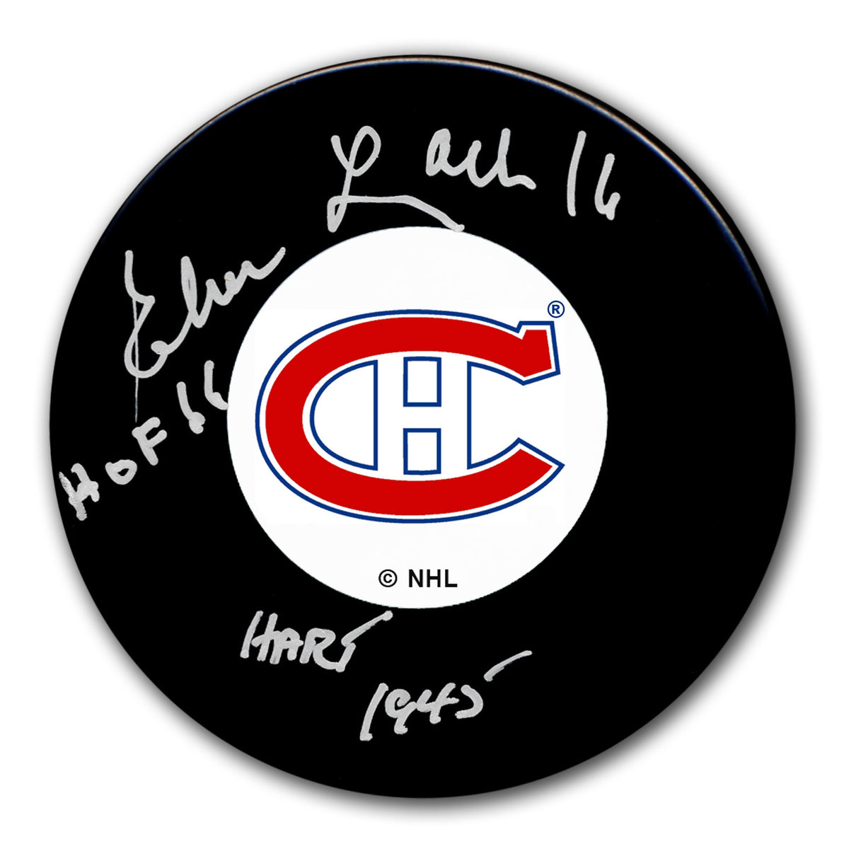 Elmer Lach Montreal Canadiens HOF 1951 Hart Autographed Puck - Sport Authentix Inc
