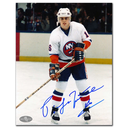Pat Lafontaine New York Islanders Rookie signed 8x10 photo, inscribed and autographed, shows him in full uniform on the ice.