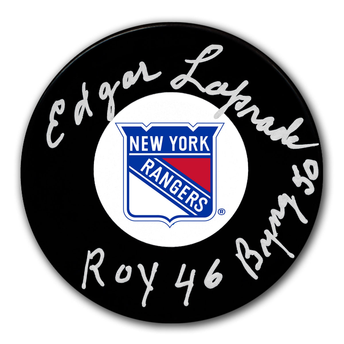 Edgar Laprade New York Rangers 1946 ROY 1950 Lady Byng Autographed Puck - Sport Authentix Inc