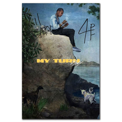 Lil Baby MY TURN Signed 18x24 Lithograph Poster—an autographed, collectible print showing a man writing on a rock beside goats.