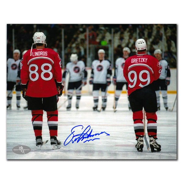 Eric Lindros autographed Team Canada 1998 Olympics 8x10 photo featuring Lindros and Wayne Gretzky
