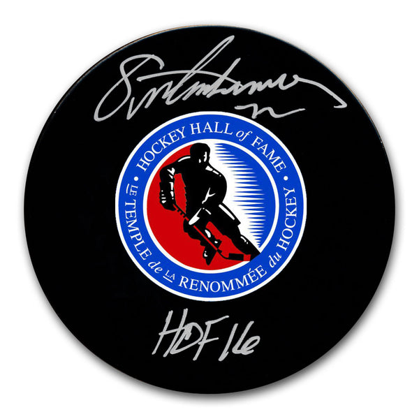 Eric Lindros Autographed Hockey Hall of Fame Hockey Puck - HOF 2016