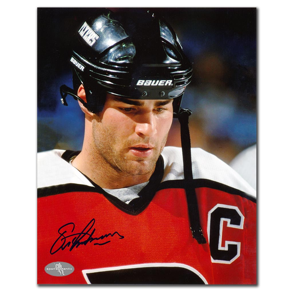 Eric Lindros autographed Philadelphia Flyers 8x10 photo captain close-up in orange jersey