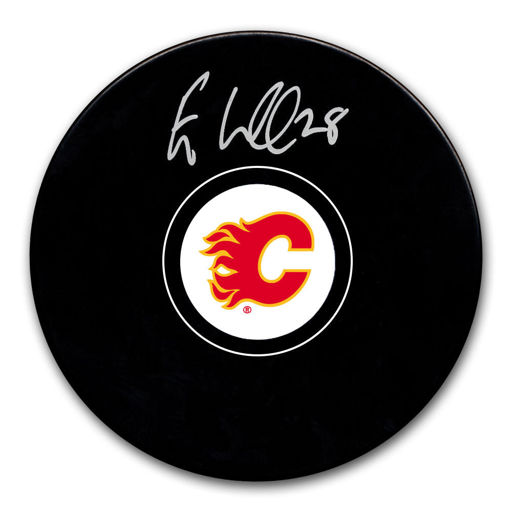 Rondelle autographiée des Flames de Calgary d'Elias Lindholm