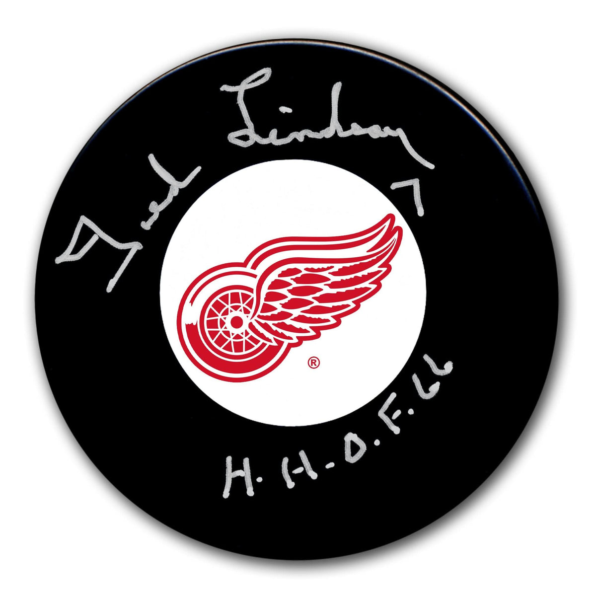 Authentic Ted Lindsay Detroit Red Wings HOF Autographed Puck - SportAuthentix