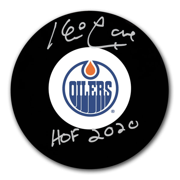 Kevin Lowe autographed Edmonton Oilers hockey puck with HOF 2020 inscription