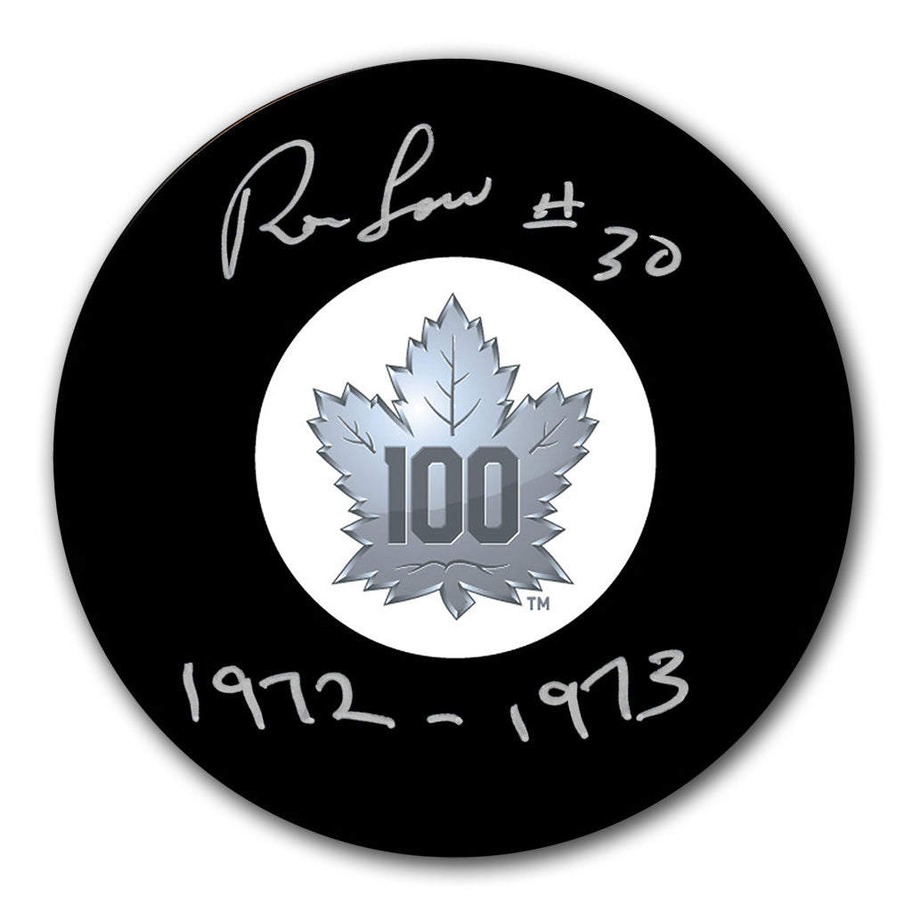Ron Low Autographed Toronto Maple Leafs 100th Anniversary Hockey Puck