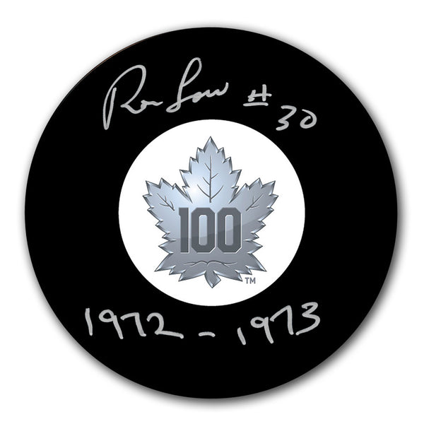 Ron Low Autographed Toronto Maple Leafs 100th Anniversary Hockey Puck