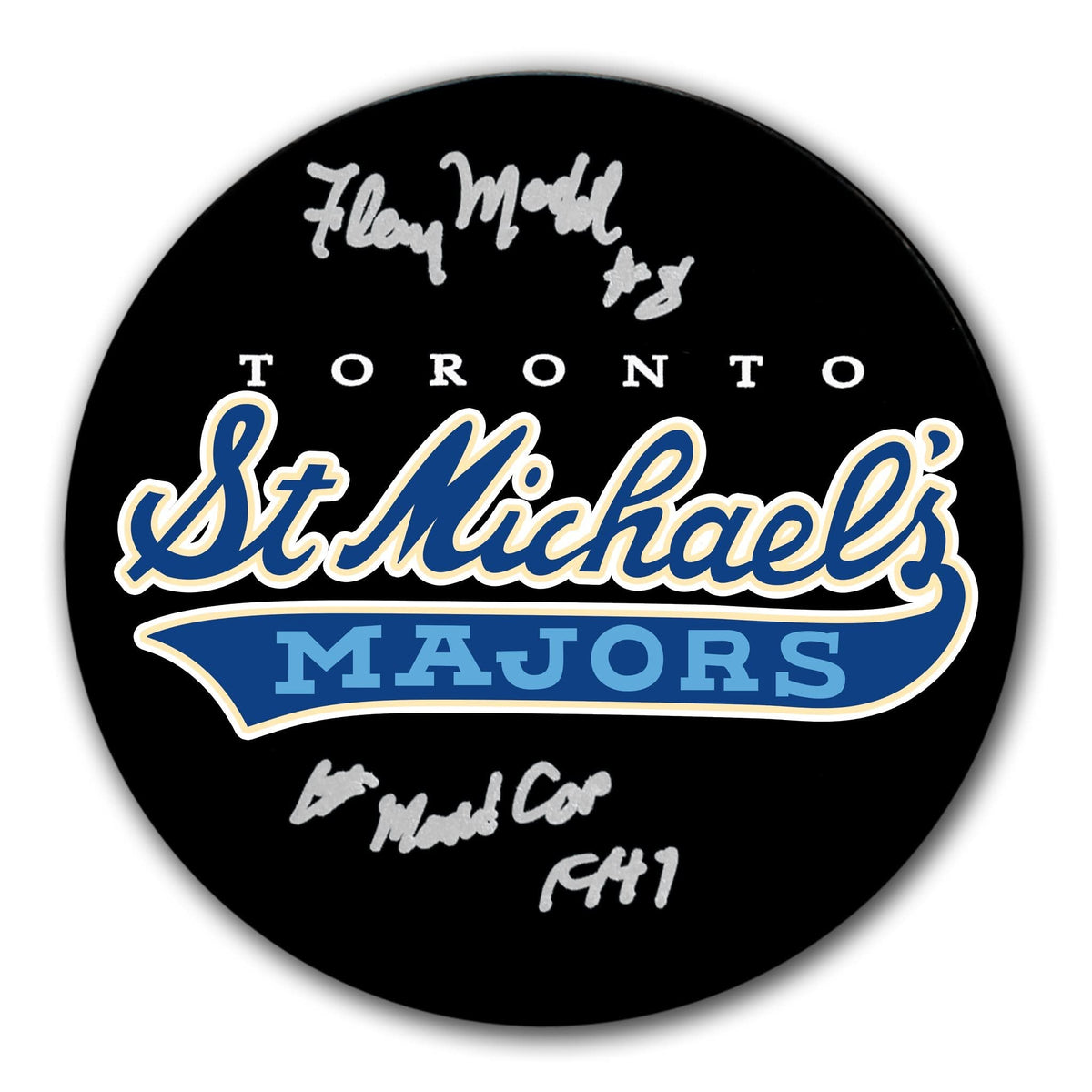 Authentic Fleming Mackell Toronto St. Michaels Majors 1947 Memorial Cup Autographed Puck - SportAuthentix