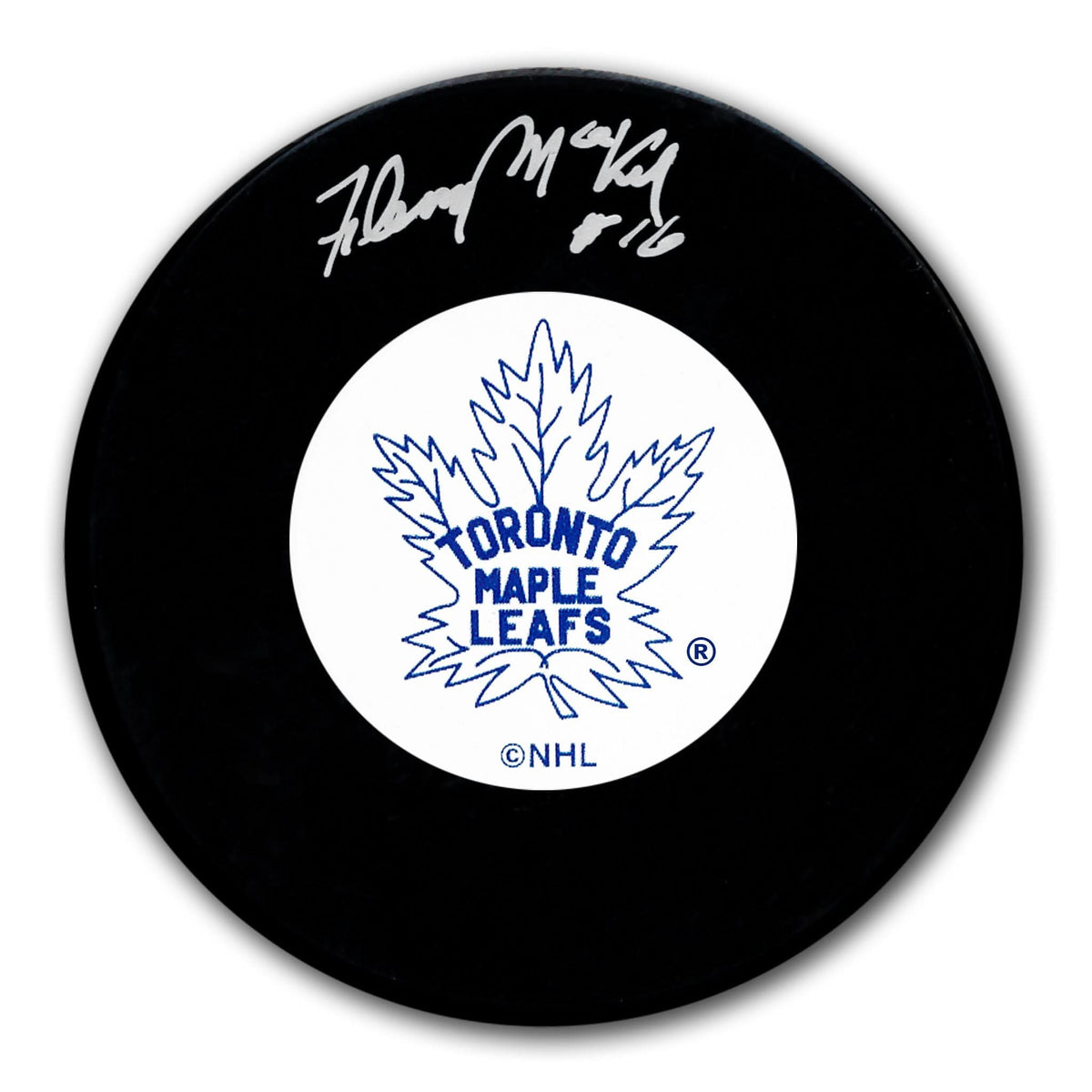 Authentic Fleming Mackell Toronto Maple Leafs Original 6 Autographed Puck - SportAuthentix