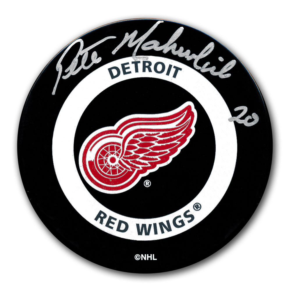 Pete Mahovlich Rondelle de match officielle autographiée des Red Wings de Detroit