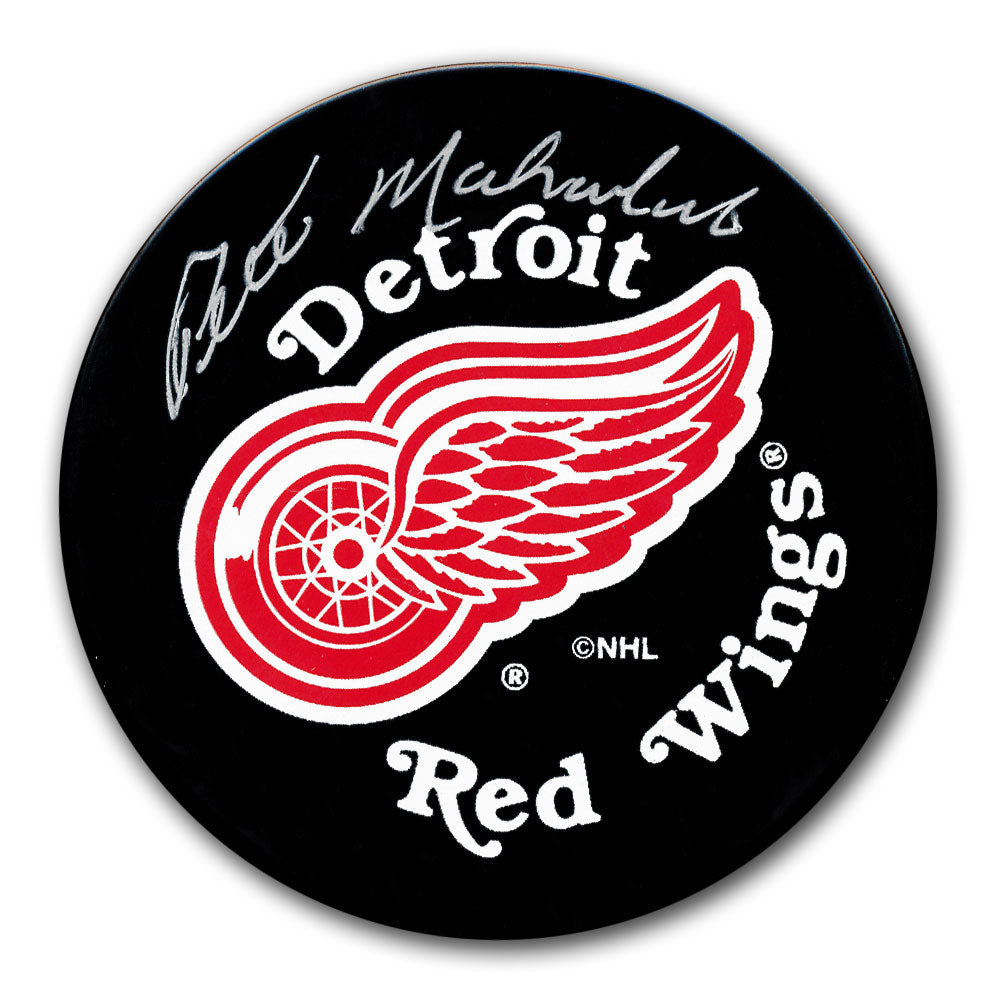 Pete Mahovlich Rondelle autographiée avec logo des Red Wings de Detroit