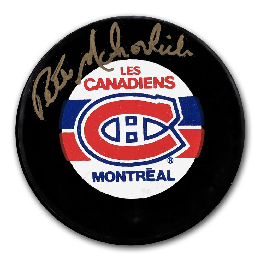 Pete Mahovlich Montreal Canadiens GOLD Autographed Puck