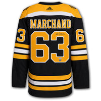 Brad Marchand autographed Boston Bruins Adidas Pro jersey back with Marchand nameplate, number 63, autograph and authentication holograms